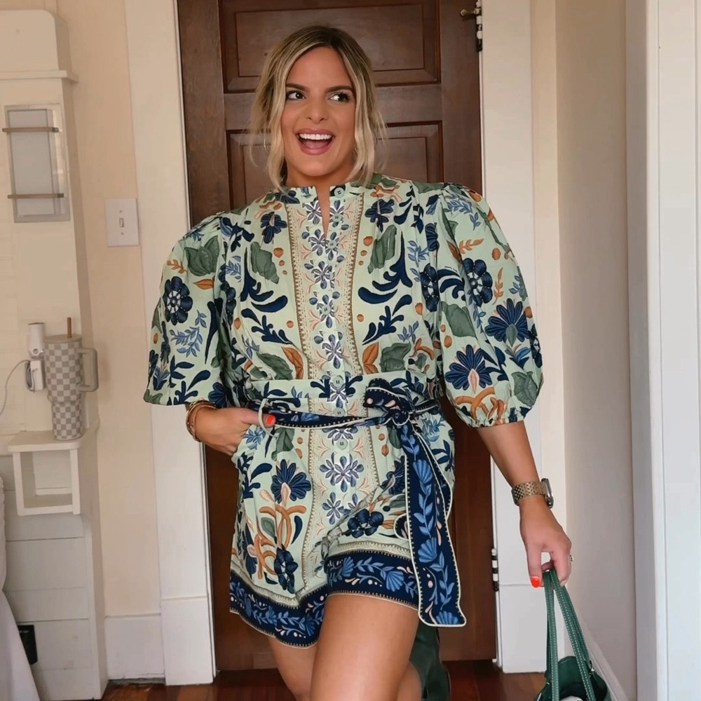 FARM Rio Ocean Tapestry Green Romper